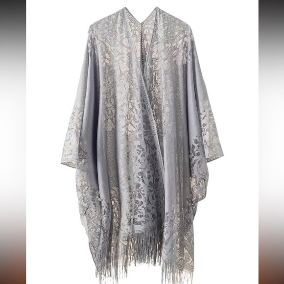 Grey Lace Boho Fringe Beach Cover-Up Wrap - Picture 1 of 5